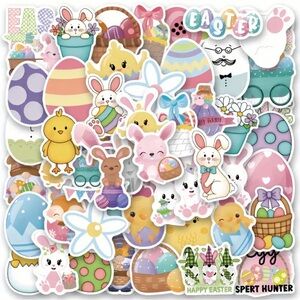 Easter Themed Sticker Pack Set of 50 Flowers Eggs Chicks Basket Bunnies